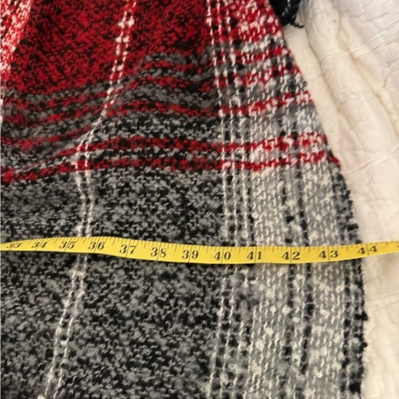 Saks Fifth Avenue Fringe Poncho Wrap Sweater RED/BLACK/GRAY PLAID - Picture 8 of 8